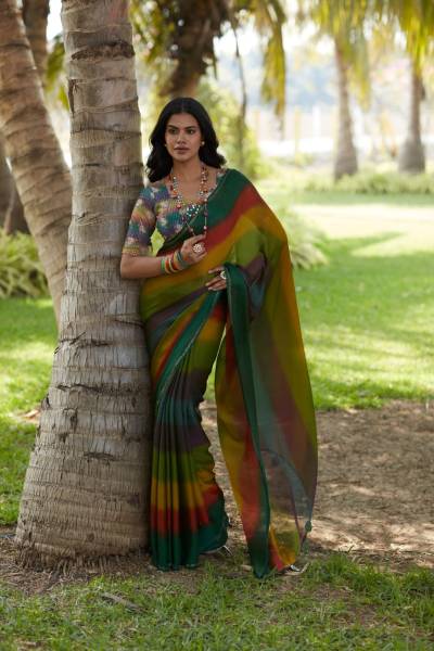 BOLLYWOOD STYLE BY RAJYOG 3D VELVET CHIFFON SAREE EXPORTER IN INDIA